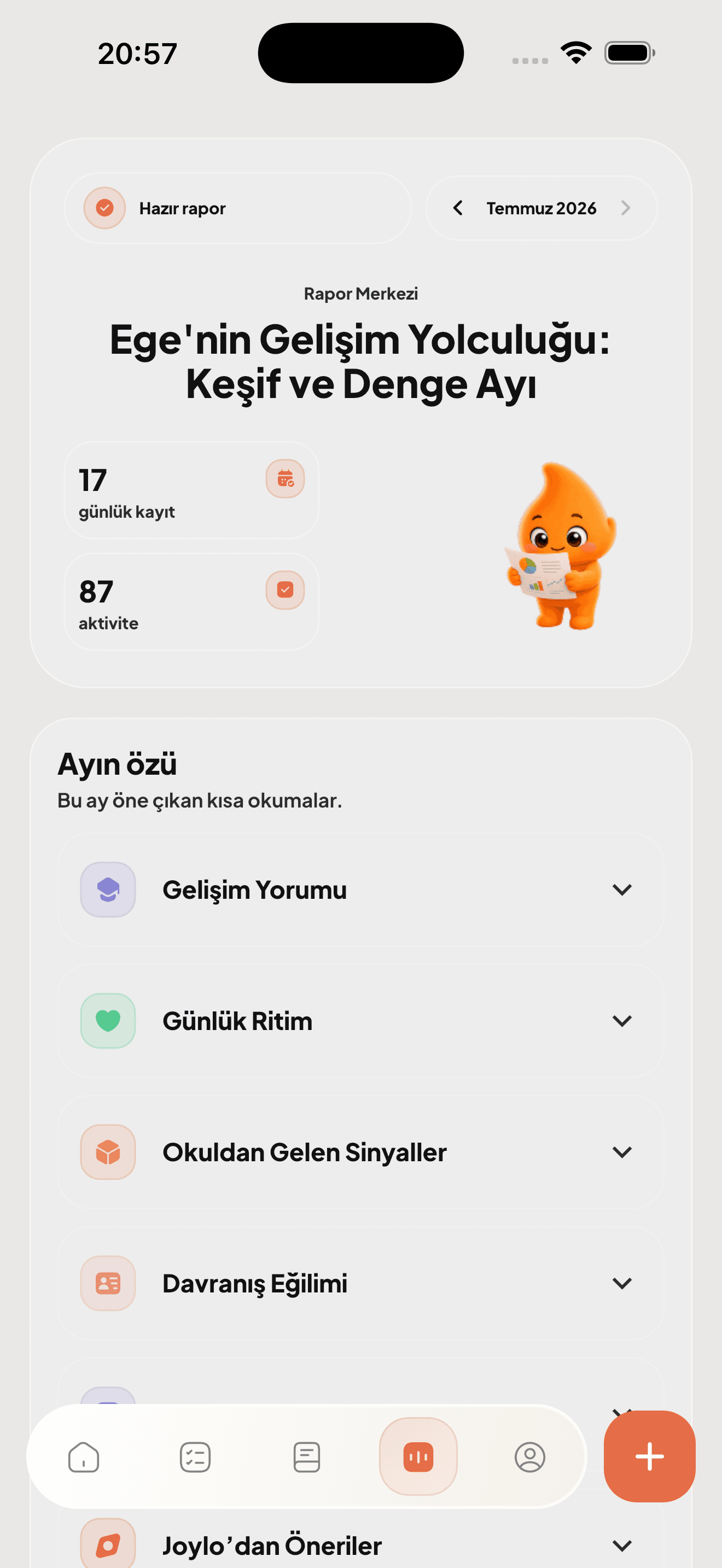 Joylo haftalık gelişim grafik ekranı